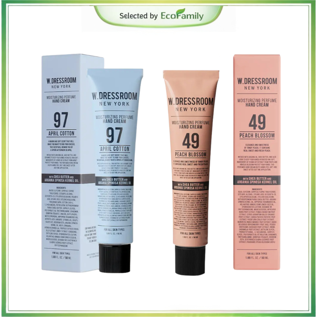 [W.DRESSROOM] Moisturizing Perfume Hand Cream 50ml #97 April Cotton & #49 Peach Blossom