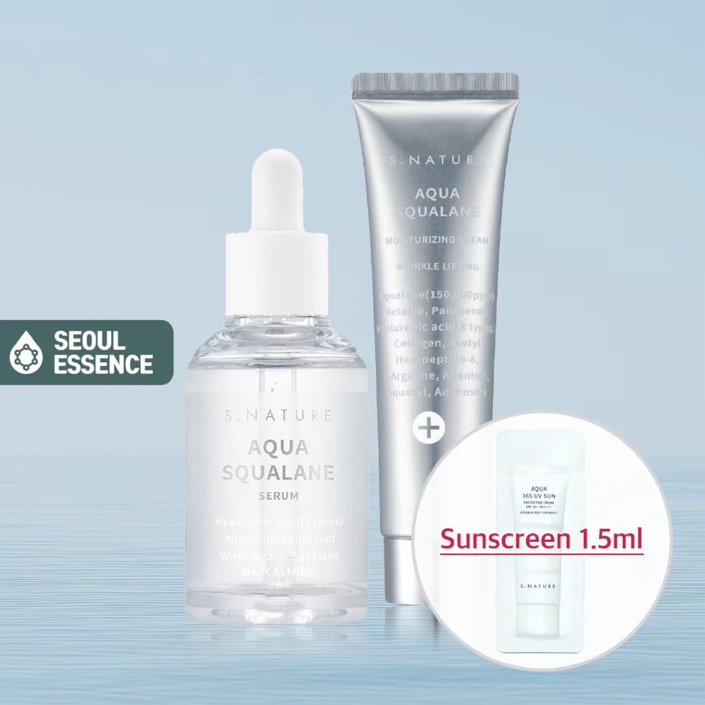 S.NATURE Aqua Squalane Serum 50ml / ครีมให้ความชุ่มชื้น 60ml SET - Hyaluron Acid(8 Types) Allantoin