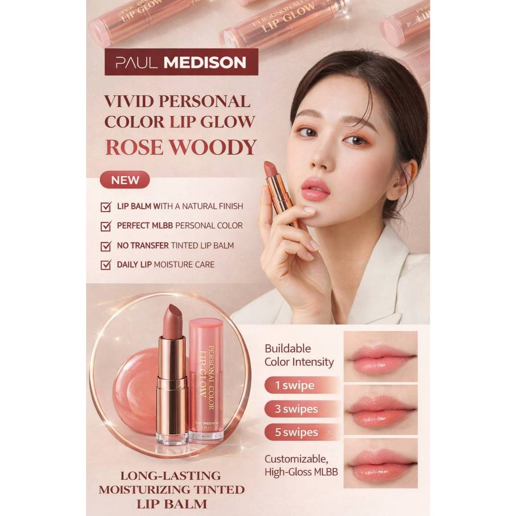 PAUL MEDISON Vivid Personal Color Lip Glow Rose Woody | ลิปบาล์มย้อมสีให้ความชุ่มชื้น MLBB | ติดทนนา
