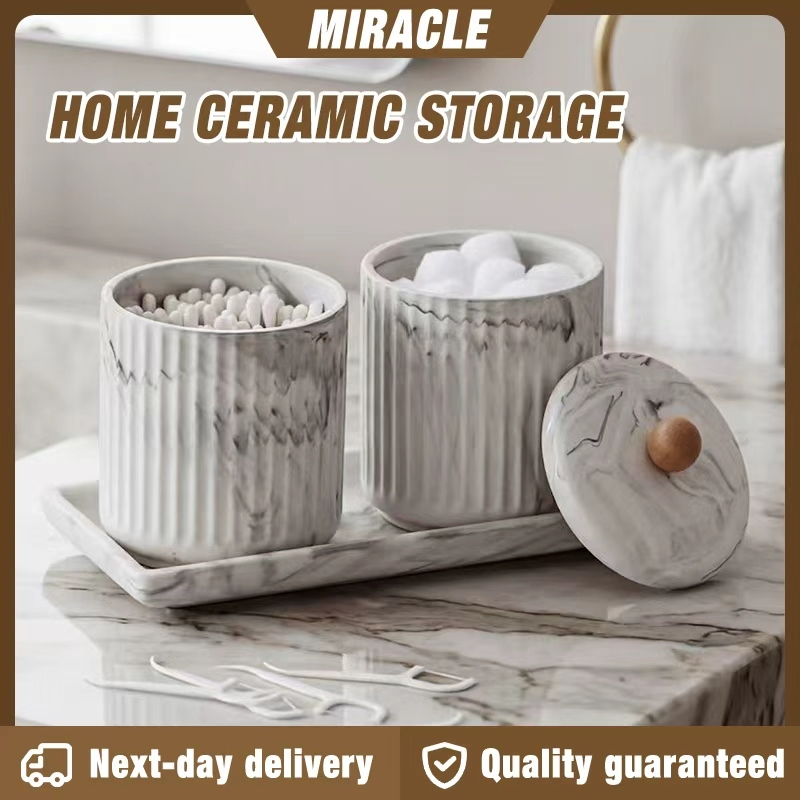 SG Marble-Decoration Storage Jar สําหรับไม้จิ้มฟันสําลี Home Ceramic Storage Jar