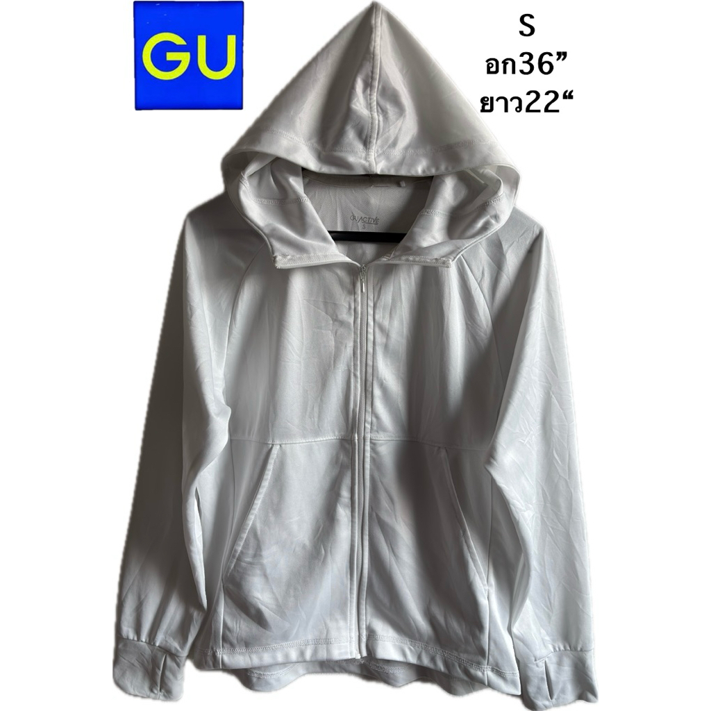 A23 H เสื้อฮู้ดมีซิปเต็มตัว แขนยาว ป้องกันรังสียูวี GA GU Size S 271-346427   มือสอง มีตำหนิ คราบ ขา
