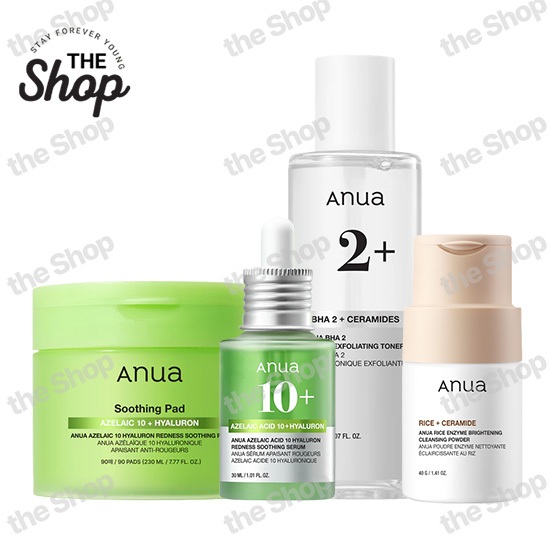 ANUA Rice Enzyme Cleansing Powder BHA 2% Toner 150ml Azelaic Acid 10 Hyaluron Soothing Pads 90 Serum