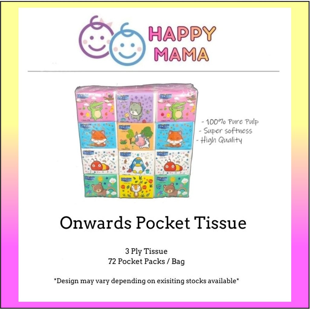 Onwards Pocket Tissue เนื้อเยื่อกระดาษบริสุทธิ์ 100% 72pkt / ถุง