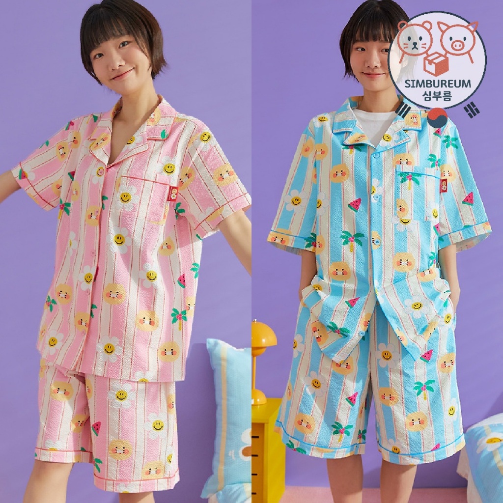 [Kakao Friends x Wiggle Wiggle] ชุดนอนแขนสั้นระบายความร้อนสําหรับฤดูร้อนของเกาหลี Unisex Choonsik