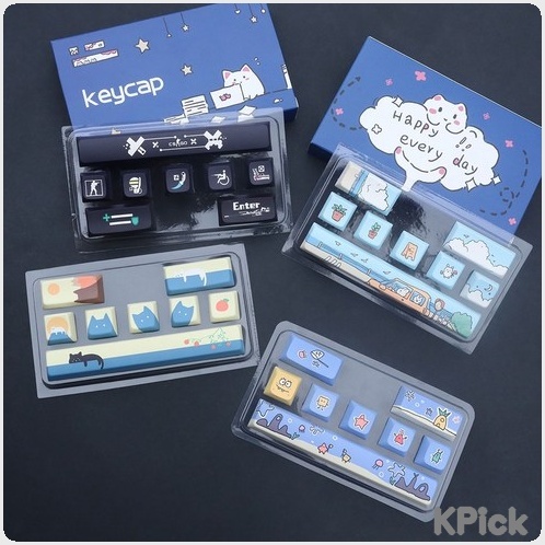PBT Point Keycaps 8-Key Set 4 ธีมที่ไม่ซ้ํากัน Spongebob Cat Garden Travel สําหรับคีย์บอร์ดตกแต่ง