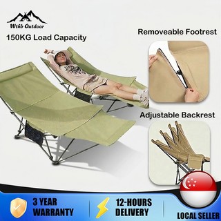 [WTHB] Outdoor Foldable Camping Chair with Detachable Leg Rest Adjustable Reclining Lounge Chair for Beach/Home Use