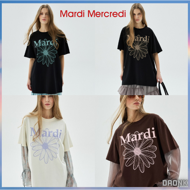 เสื้อยืดยี่ห้อ Mardi Mercredi UNISEX TSHIRT FLOWERMARDIไซซ์ฟรี กว้างขวางสำหรับทุกเพศ พรินต์ลายดอกไม้ หลากสี แท้ 100%