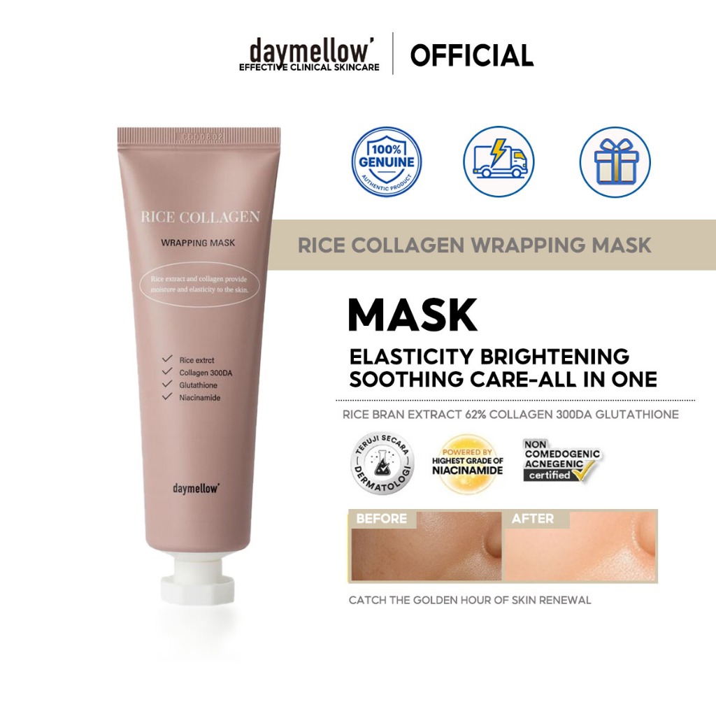 daymellow Rice Collagen Wrapping Peel Off Mask(( มาส์กลอกหน้าไรซ์คอลลาเจน)) – Korean Overnight Hydrating Facial Pack for Firm, Glowing Skin (70ml)