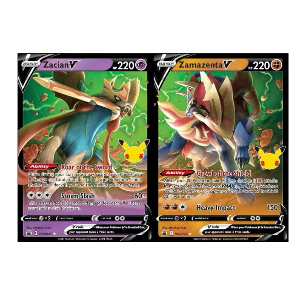 Pokemon TCG : Zacian V & Zamazenta V - Celebration Card Lot - Legendary Ultra Holo Foil - 018/025 & 