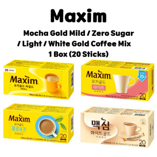 [Maxim] Mocha Gold Mild / Zero Sugar / Light / White Gold Coffee Mix – 1 Box (20 Sticks)