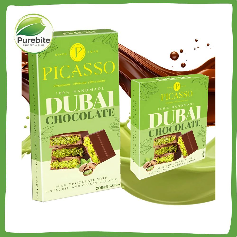 Picasso Dubai Chocolate Pistachio Kadaif ช็อกโกแลตทํามือระดับพรีเมียม | ขนมหวานสุดหรู | สไตล์ตะวันออ