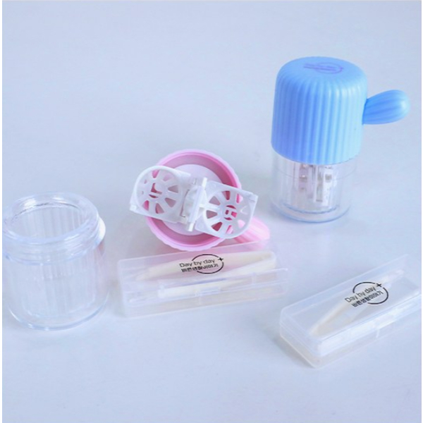 Bareun Life Story แบบพกพาคอนแทคเลนส์ทําความสะอาดกรณีขนาดกะทัดรัดเครื่องซักผ้าด้วยตนเองสีชมพู/สีฟ้า 1