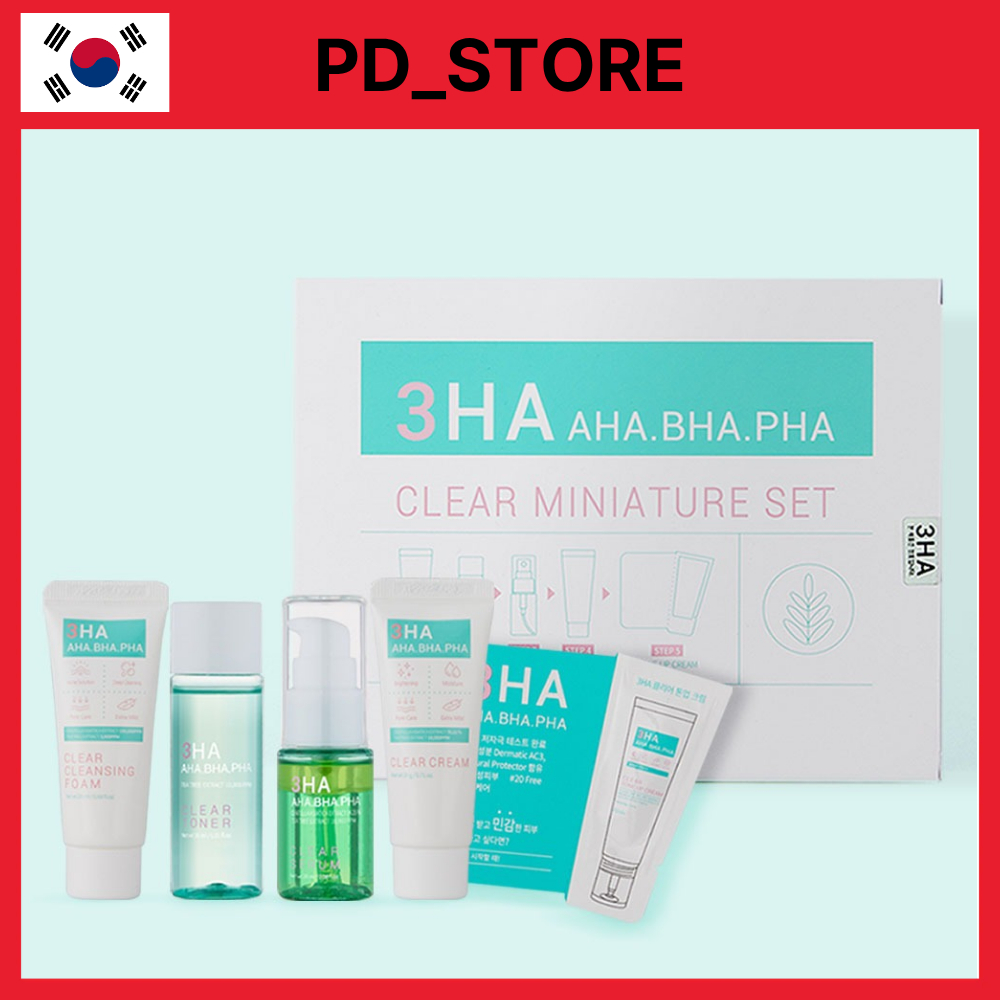 3HA Clear Miniature Skincare Set 5P Blemish Control Soothing Travel Kit Face Wash Toner Serum