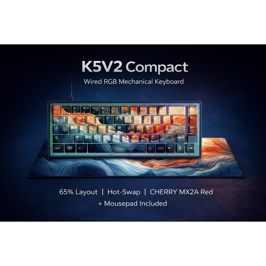 CHERRY XTRFY K5V2 Compact 65% Wired RGB Hot-Swappable Mechanical Keyboard (MX2A สีแดง) พร้อม Mousepa