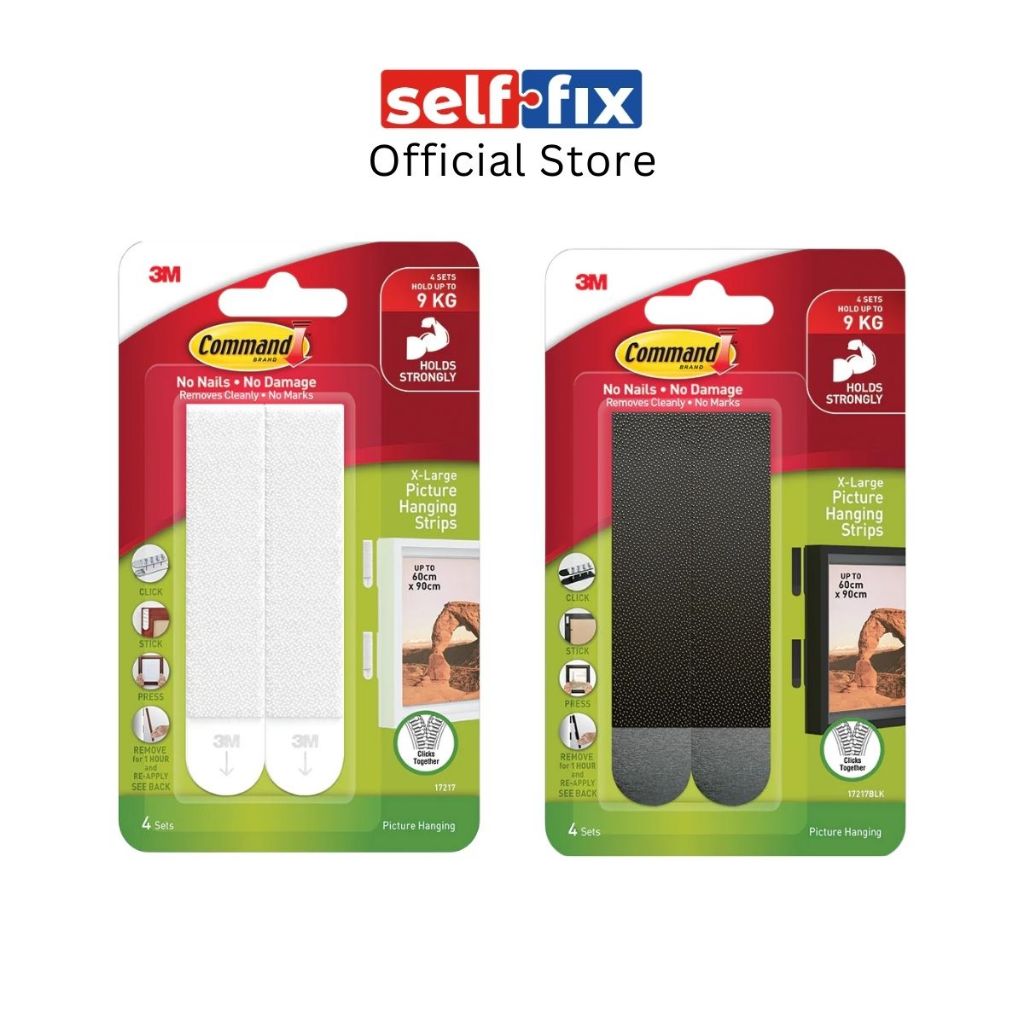3M Command X-Large Picture Hanging Strips 9KG - สีขาว / ดํา (17217-ES)