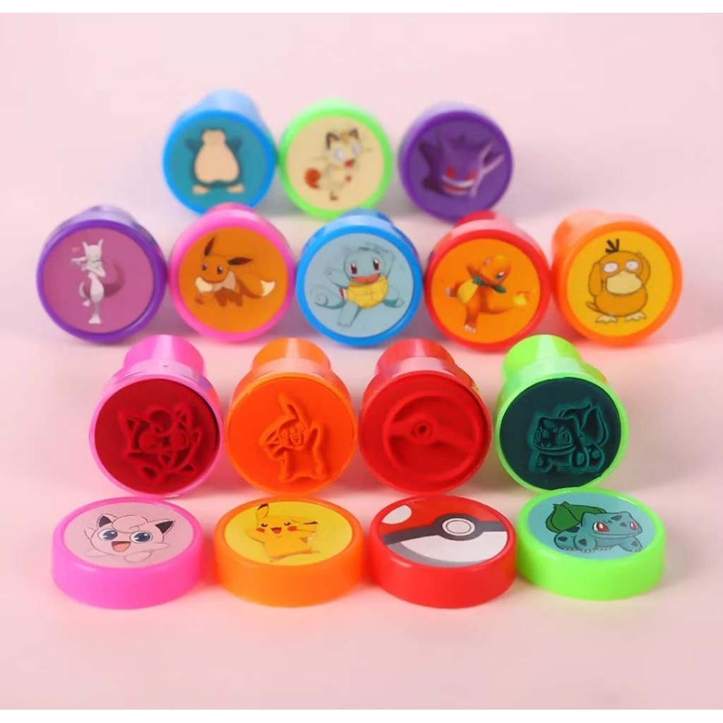 10PCS Pokemon แสตมป์ l Pikachu Bulbasaur Squirtle Charmander Mew Two Chop l รางวัลแสตมป์ Chop l Good