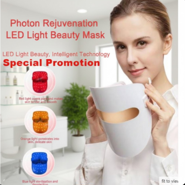 หน้ากากบําบัดโฟตอน LED 3 สี | เรดบลู ออเรนจ์ ไลท์ ทรีทเมนท์ สําหรับ คอลลาเจน บูสท์ ไวท์เทนนิ่ง แอนด์