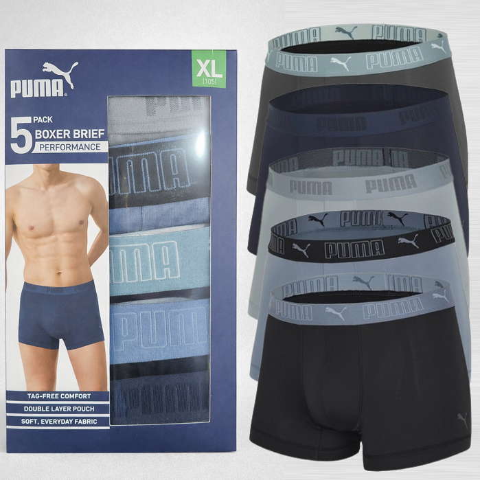 Puma Mens Boxer Briefs Mid-Length (5-Pack) ชุดชุดชั้นในชาย Comfort&Stylish