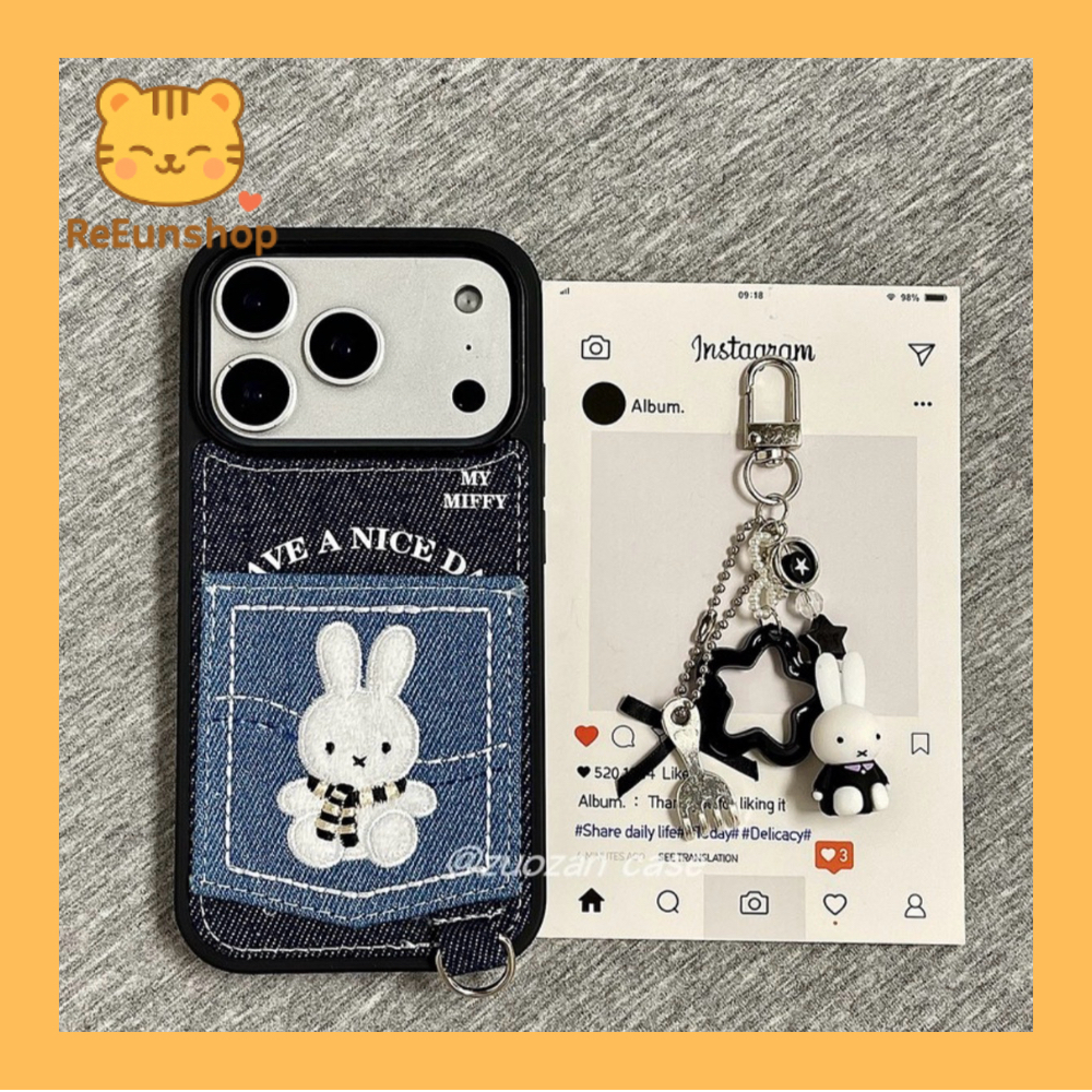 ❤️ [จากเกาหลี] Miffy Denim + Charm iPhone Case Cute Miffy Phone Case❤️