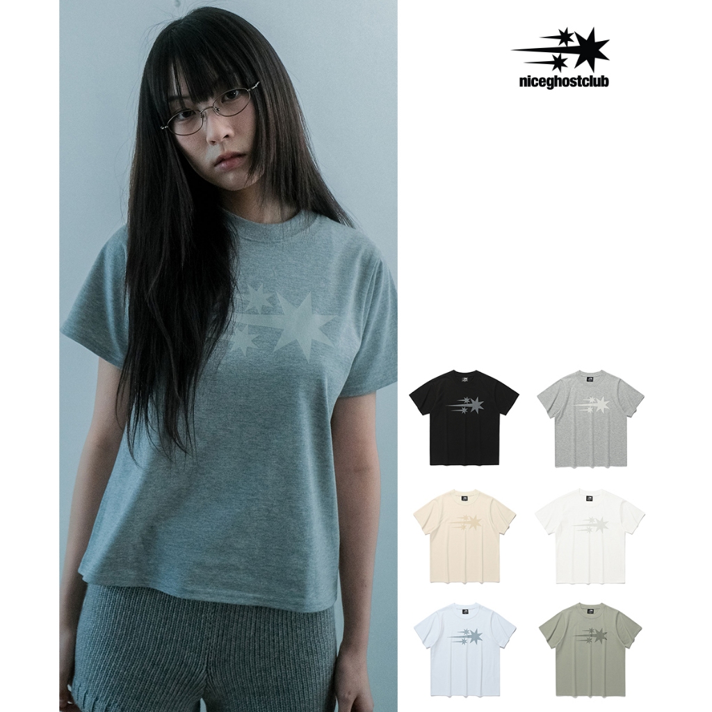 [niceghostclub] 3STARS SYMBOL CROP SLIM TEE_Unisex_สไตล์เกาหลี