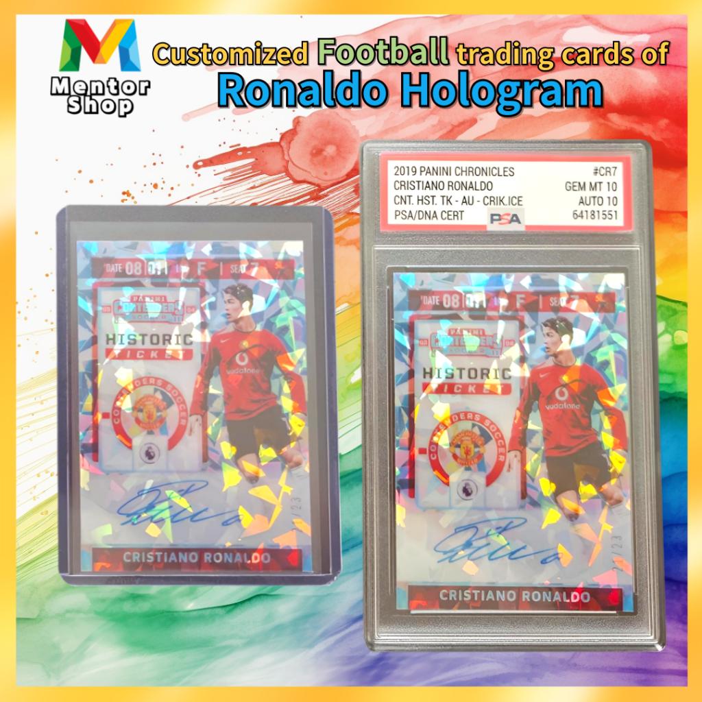 [ร้านเมนเตอร์] ✨ Cristiano Ronaldo Custom Facsimile โฮโลแกรมฟุตบอล Trading Card Manchester United Fan Made สะสม PSA สไตล์ Toploader ของขวัญ ✨