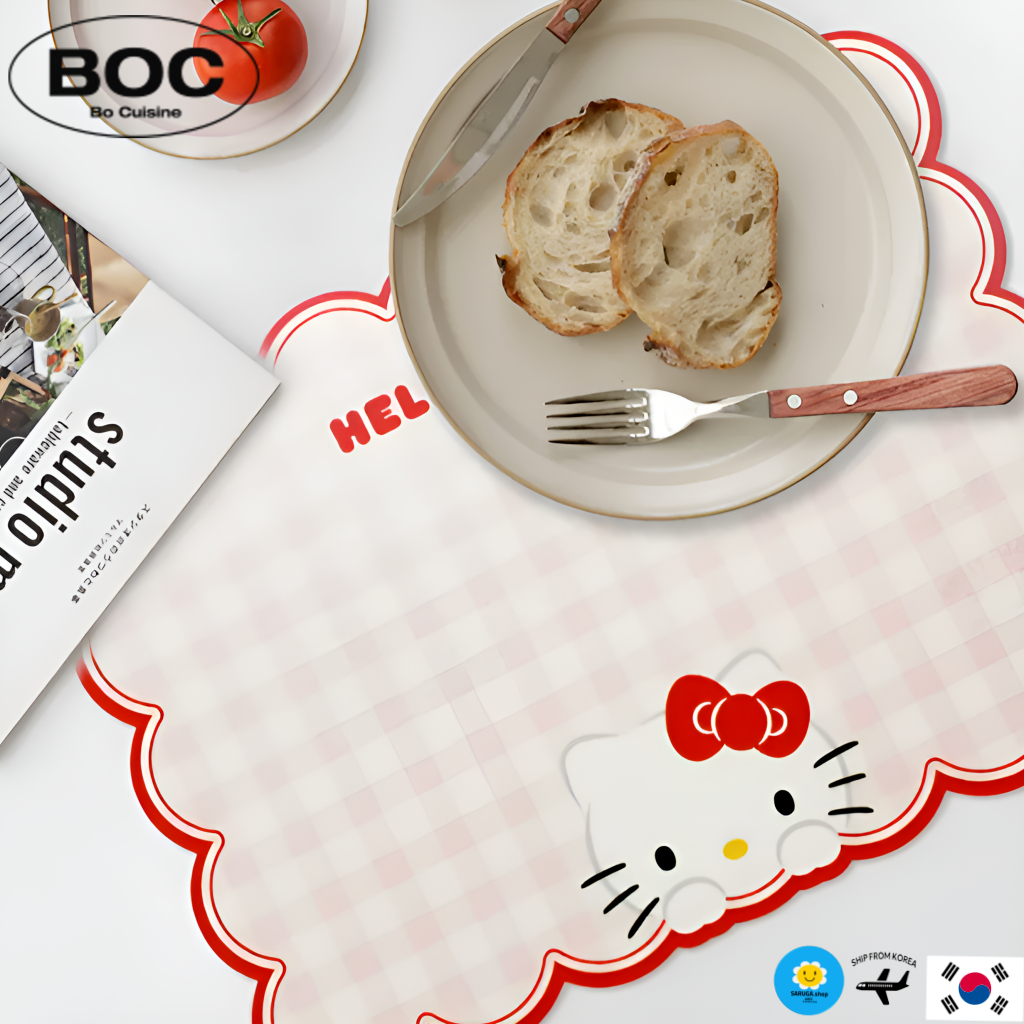 [Bo FRIENDS] Hello Kitty แผ่นรองจานกันน้ํา PP 4432 ซม.เสื่อโต๊ะรับประทานอาหารแผ่นรองโต๊ะ 1P / 2P