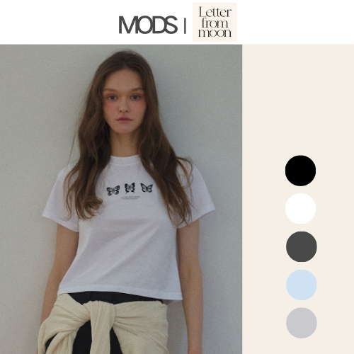 [LetterFromMoon] Triple Butterfly Crop Short Sleeve T-Shirts / 5colors