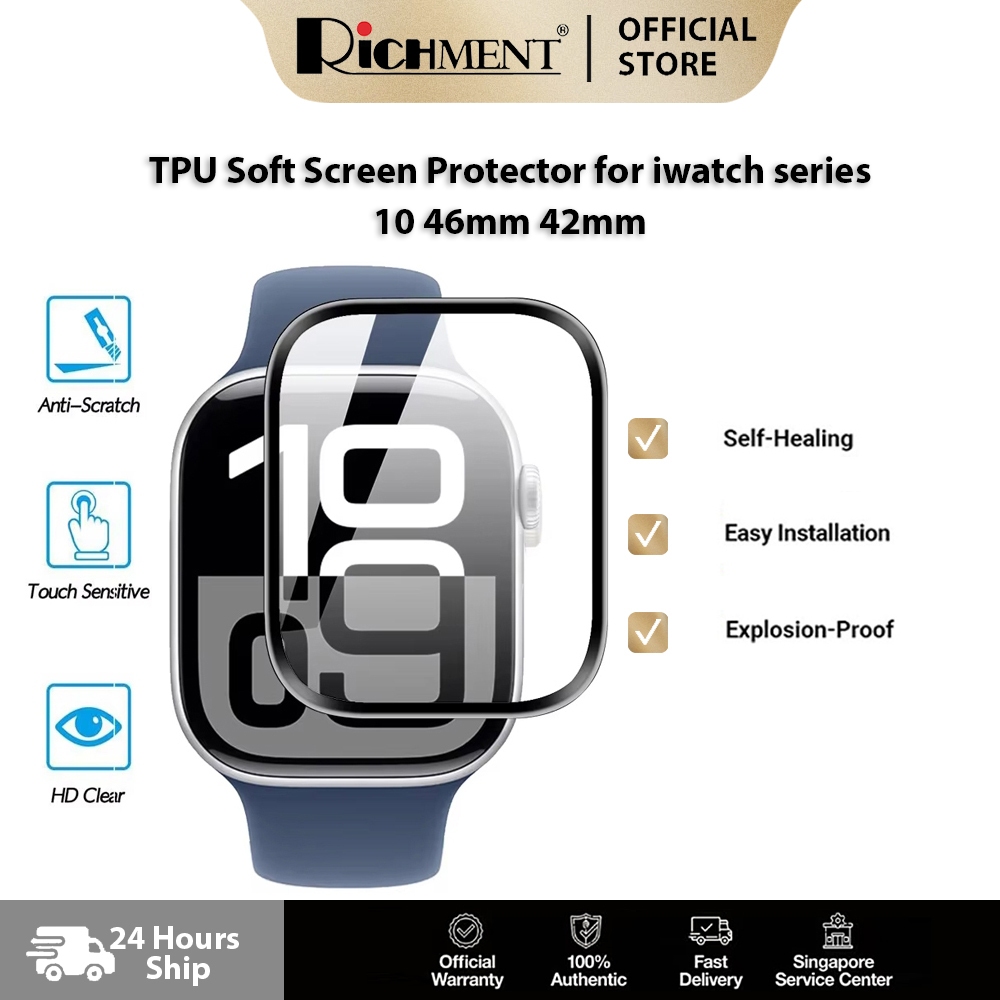 SG SELLER RICHMENT 3D Curved TPU Soft Screen Protector สําหรับ iwatch series 10 46 มม.42 มม.ฟิล์มหน้