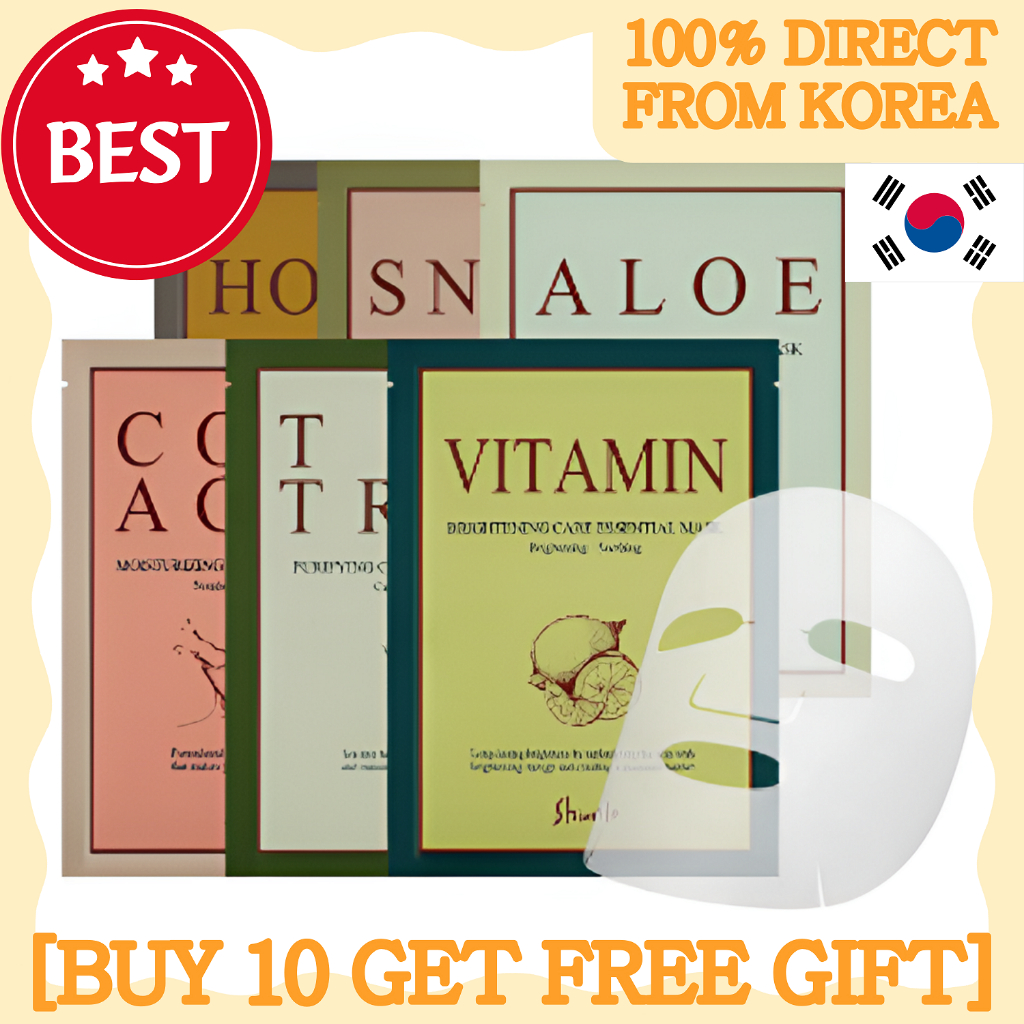 [SHIONLE] Face Mask Sheet 1pc/10pcs (คอลลาเจน, ทีทรี, วิตามิน, น้ําผึ้ง, หอยทาก, ว่านหางจระเข้) - K-