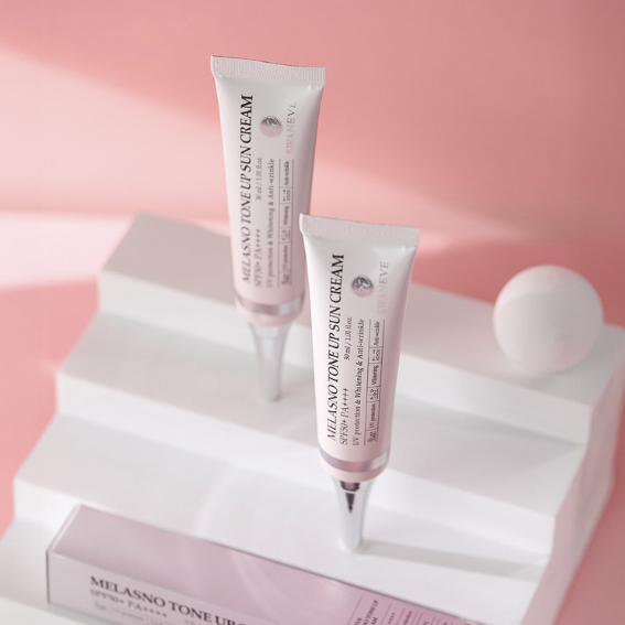 ใหม่ [Swaneve] Melazno Caviar Tone-Up Bare-Face Cream Sunscreen (ชุด 5 ชิ้น)