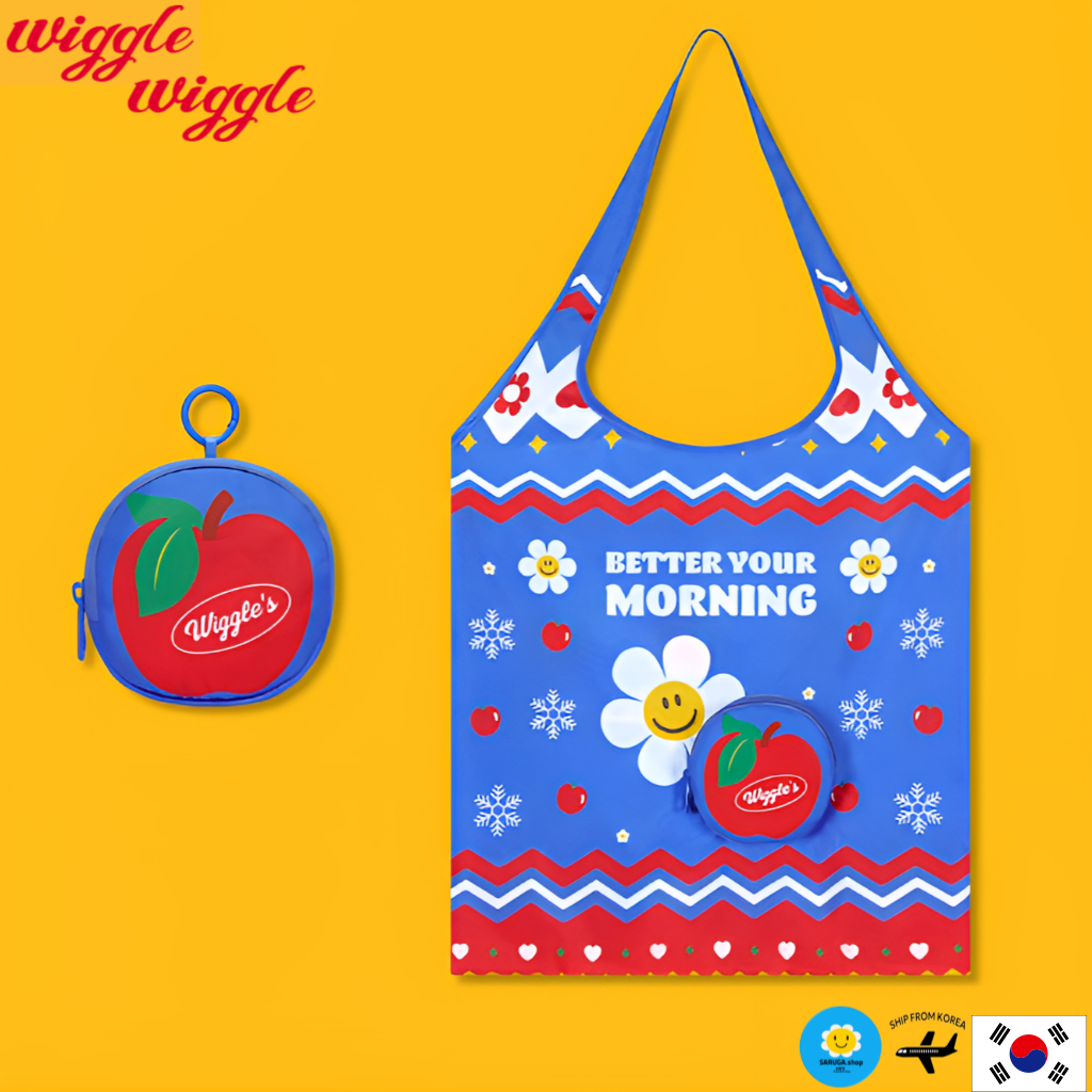 [Wiggle Wiggle] Pocketable Bag Apple, กระเป๋า Eco สําหรับเดินทางแบบพับได้น้ําหนักเบาพร้อมกระเป๋า O-Ring