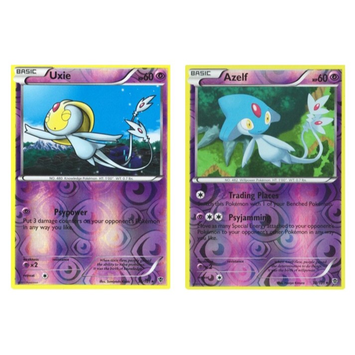 การ์ดโปเกมอนภาษาอังกฤษ Uxie - 36/101 /Azelf - 38/101 - Reverse Holo Black & White 10: Plasma Blast