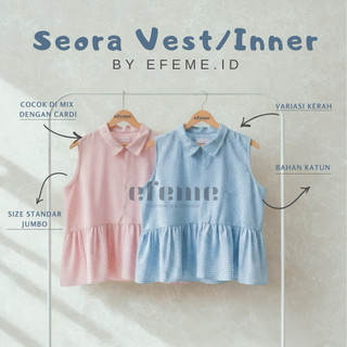Efeme-Seora Vest Inner Sleeveless-Top Inner Cardigan Peplum Stripe Gingham Rompi Atasan Korean Style