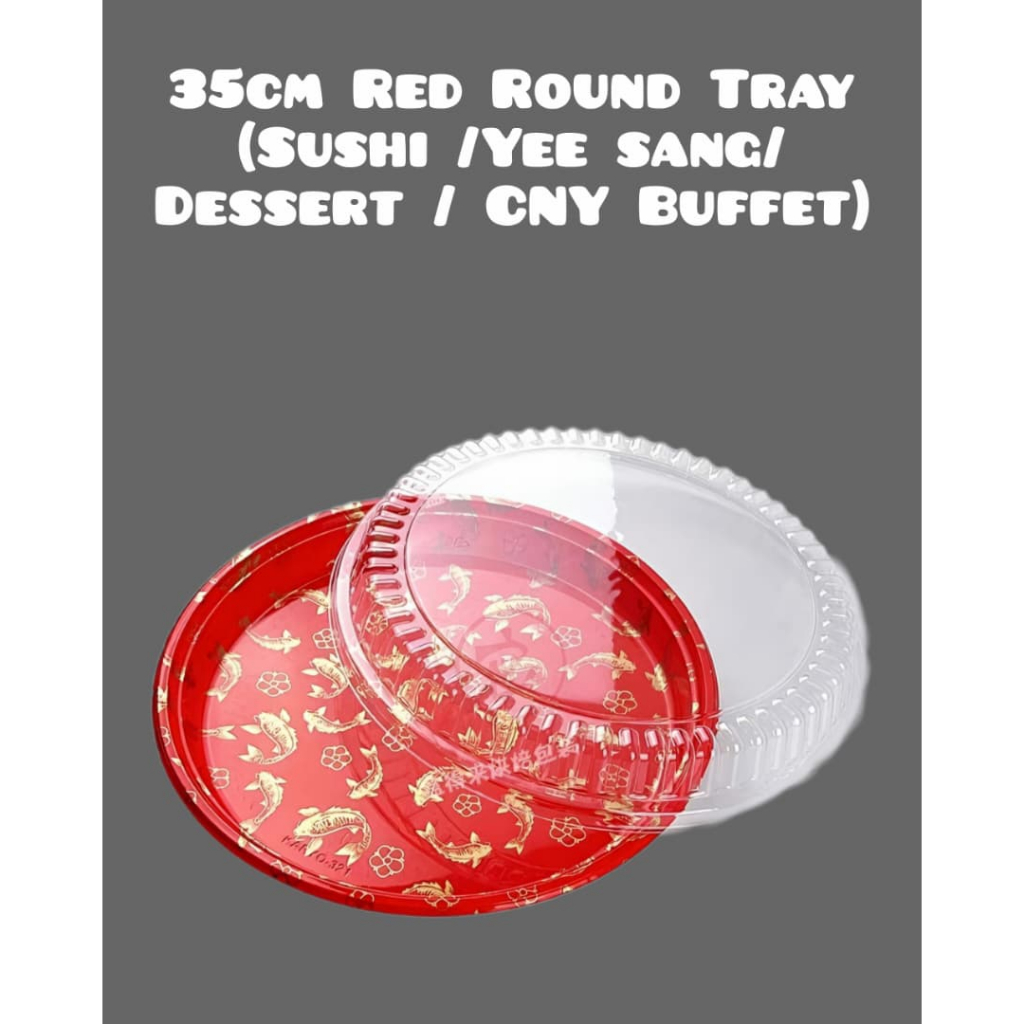 ถาดซูชิทรงกลมสีแดง 35 ซม. ขนม Yee Sang จานซูชิแบบใช้แล้วทิ้ง CNY Buffet Catering