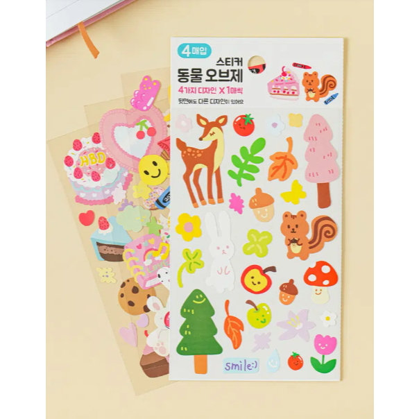 [Daiso Korea] สติ๊กเกอร์น่ารักสไตล์เกาหลี Baby Animals and Objects Sticker (4 แผ่น)