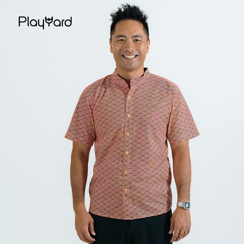 CNY Men เสื้อเชิ้ตคอจีน - Japanese Wave (สีแดง)