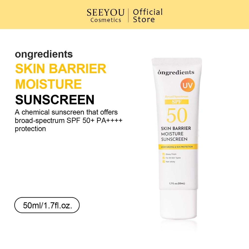 ONGREDIYENTS Skin Barrier Moisture Sunscreen 50ml Broad Spectrum SPF 50, Glowy Finish, Non-Sticky