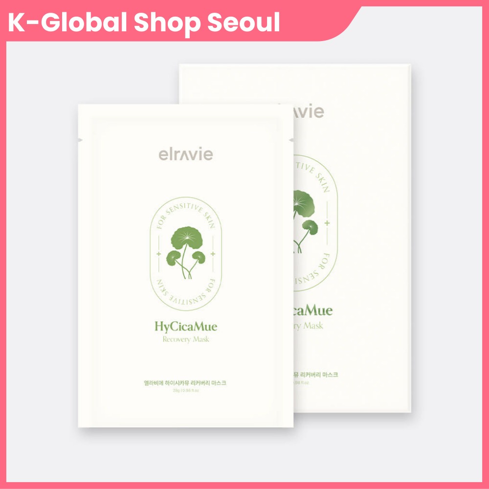 [10 แผ่น] elravie HyCicaMue Recovery Mask 25ml Soothing Moisture Sheet Mask สําหรับผิวแพ้ง่าย