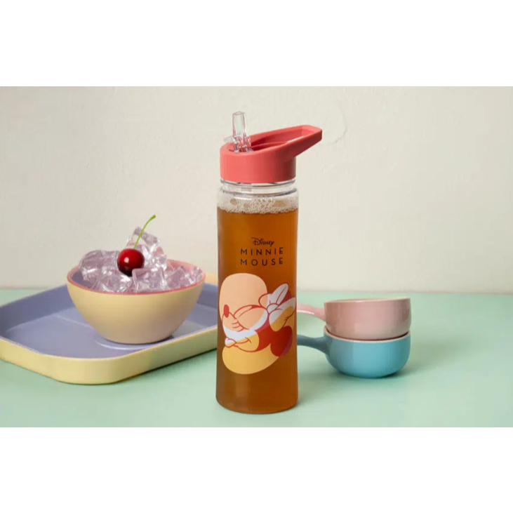 Disney Mickey & Minnie Straw Water Bottle 600ml Red BPA-Free Kids Drink Bottle