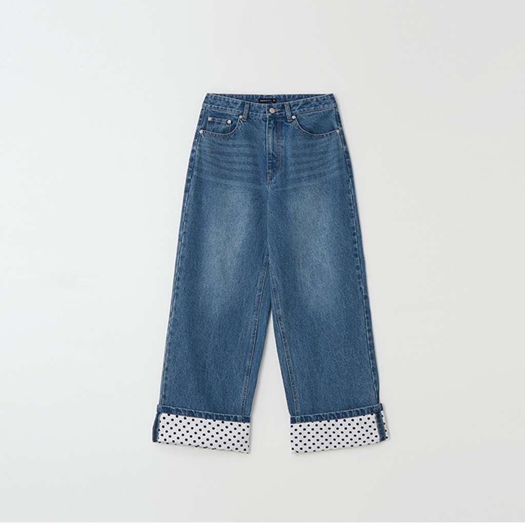 [RONRON] Patch Roll Up Denim Pants / WHITE DOT — صورة 6
