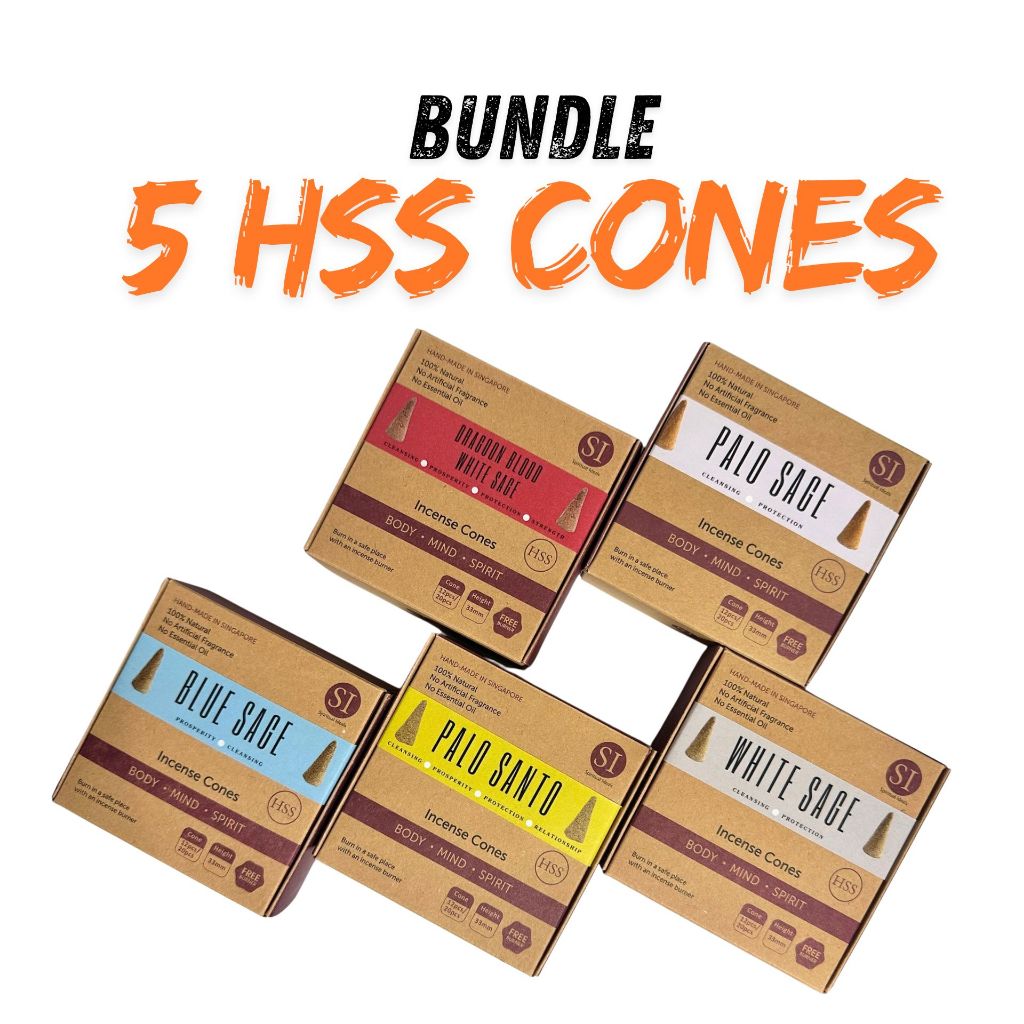 กรวยธูปบริสุทธิ์ HSS Bundle of White Sage, Palo Santo, Mix Palo Sage, Dragon Blood Sage และ Blue Sag