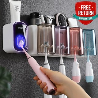 SG STOCK Wall Mount Toothbrush Holder Automatic Toothpaste Squeezer Dispenser