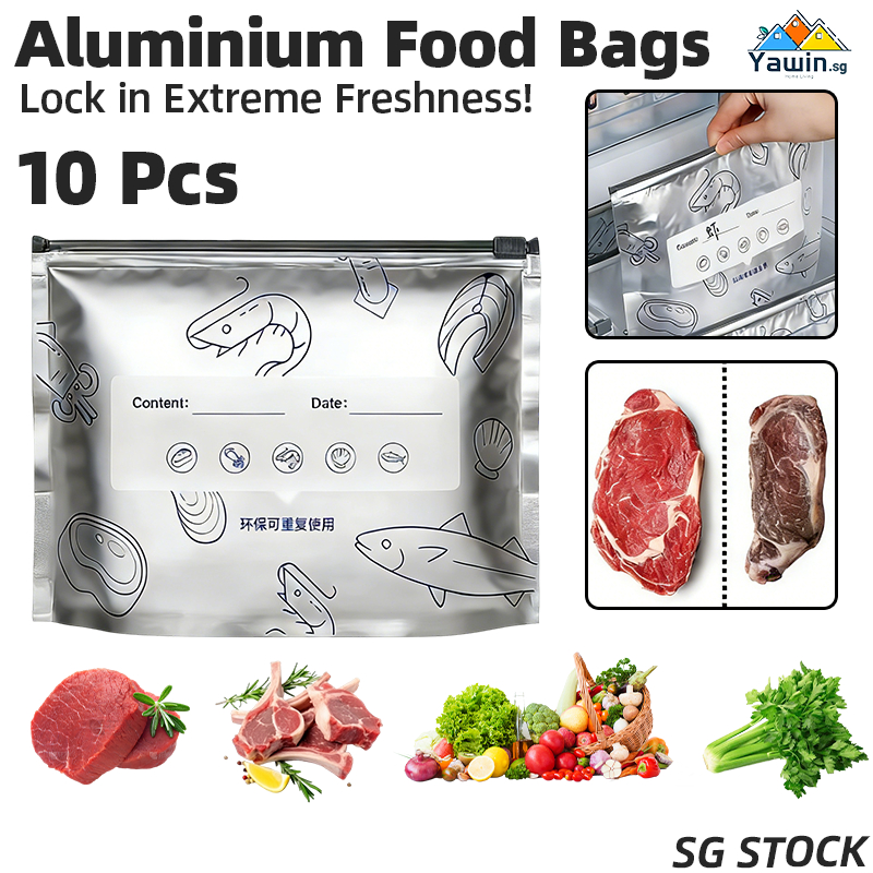 {SG} 10 ชิ้นอลูมิเนียมฟอยล์ตู้แช่แข็งกระเป๋าอาหาร Ziplock กระเป๋าสดReusableขนาดใหญ่ความจุตู้เย็นOrga