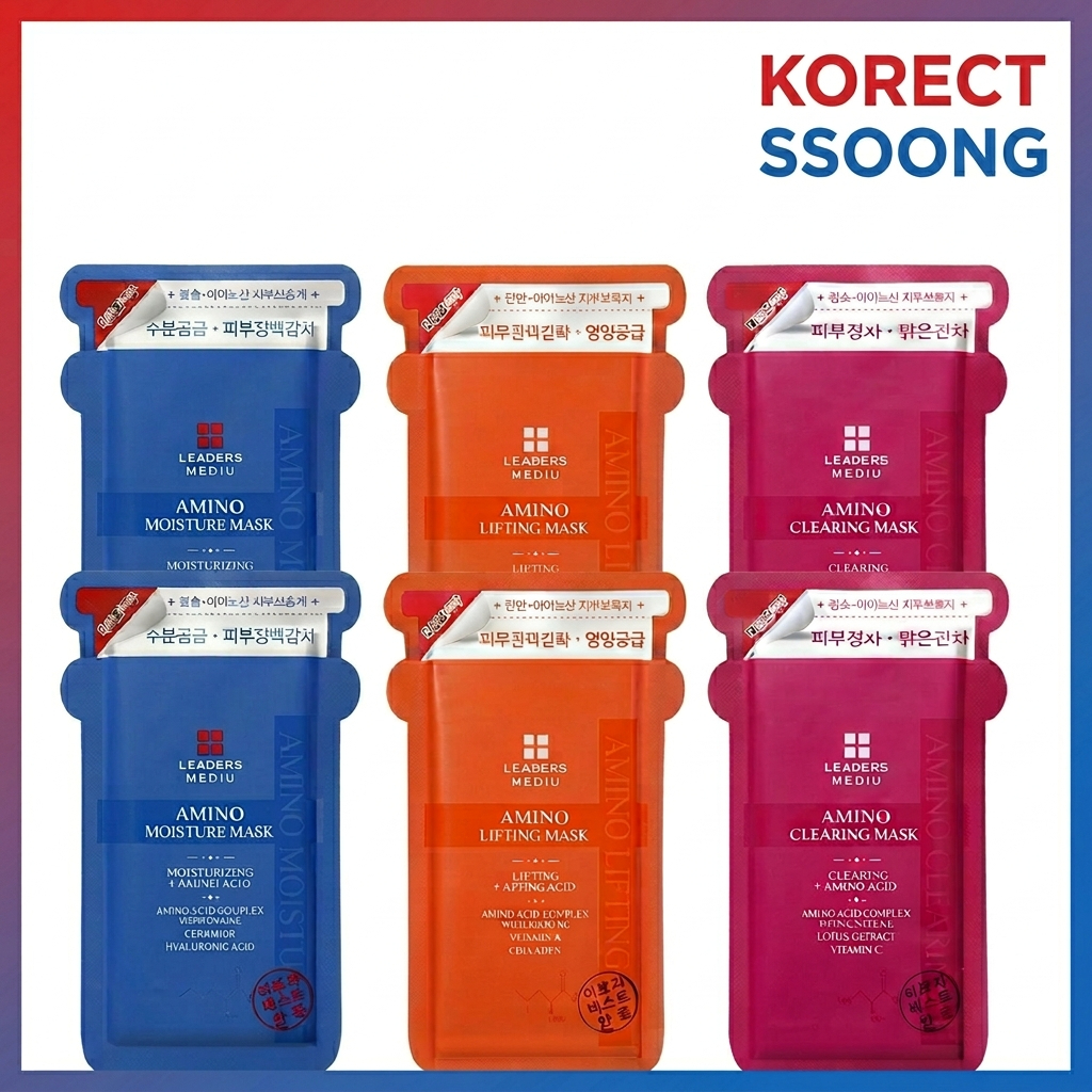 [K-Beauty] LEADERS Mediu Amino Mask Pack (Moisture / Lifting / Clearing) Amino Acid Vitality & Hydration Face Sheet Mask สกินแคร์เกาหลี