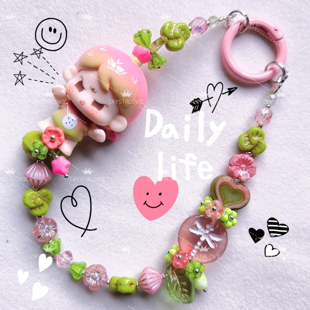 DIY Creations_YaoYao Eleven PU Doll Series ภาษาเช็คคําแก้วลูกปัด HP สายคล้องกระเป๋า Charm  One Serie