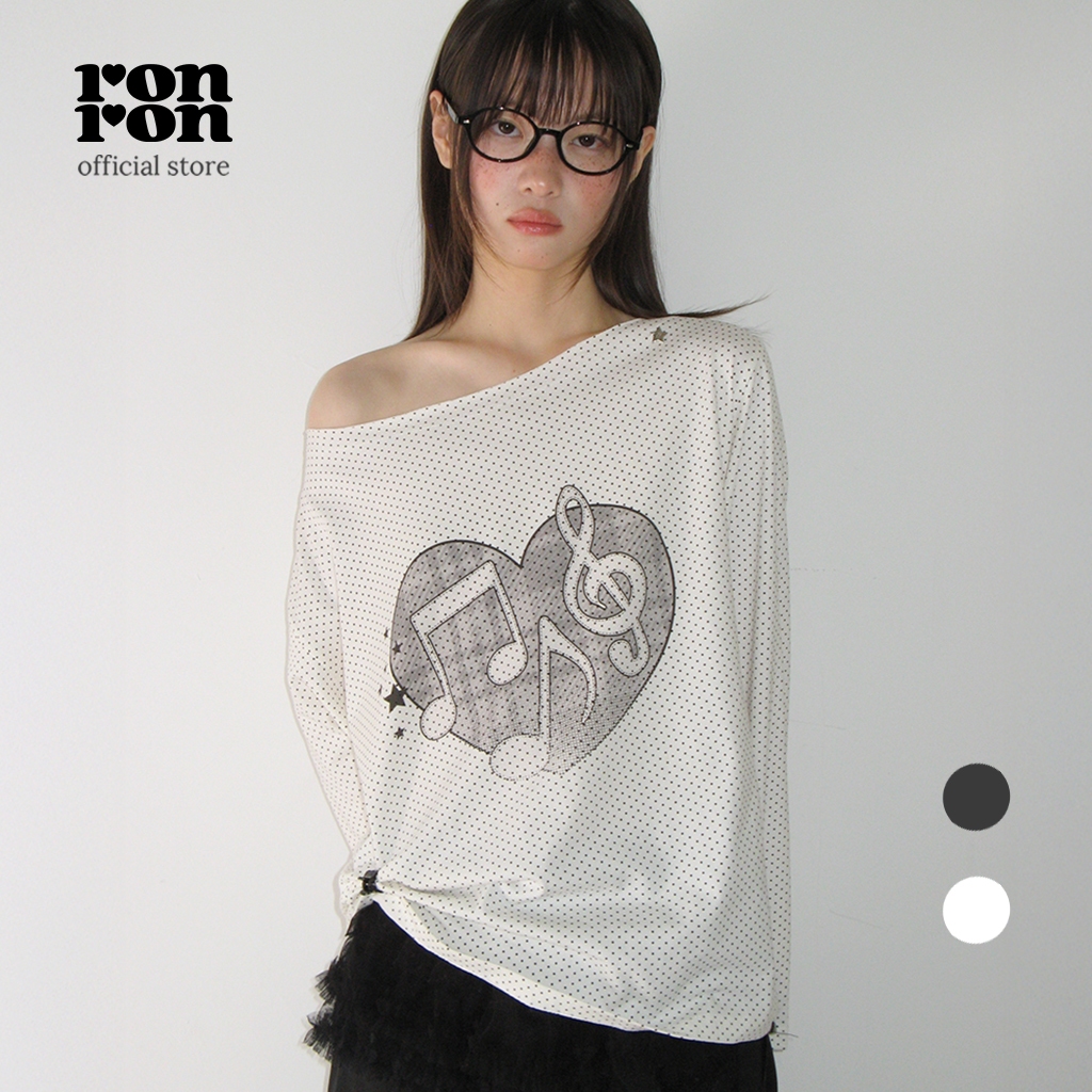 [RONRON] Heart Melody Off Shoulder Long Sleeve / 2colors