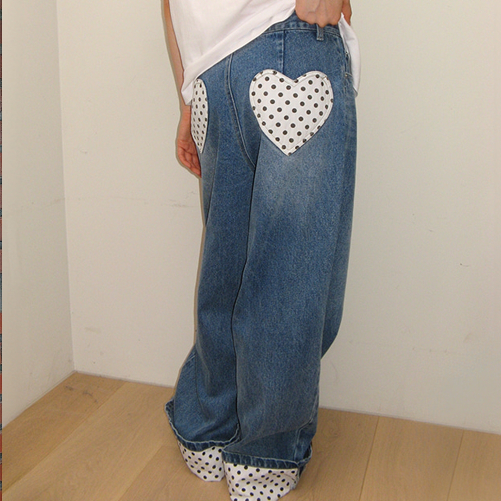 [RONRON] Patch Roll Up Denim Pants / WHITE DOT — صورة 2