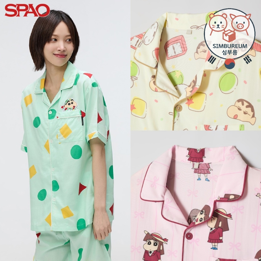 [SPAO] Korea Unisex Crayon Shin Chan Short Sleeves Pajama Set ; ชุดนอนแขนสั้นลายชินจัง (Crayon Shin-chan) แบบใส่ได้ทั้งชายและหญิง สไตล์เกาหลี
