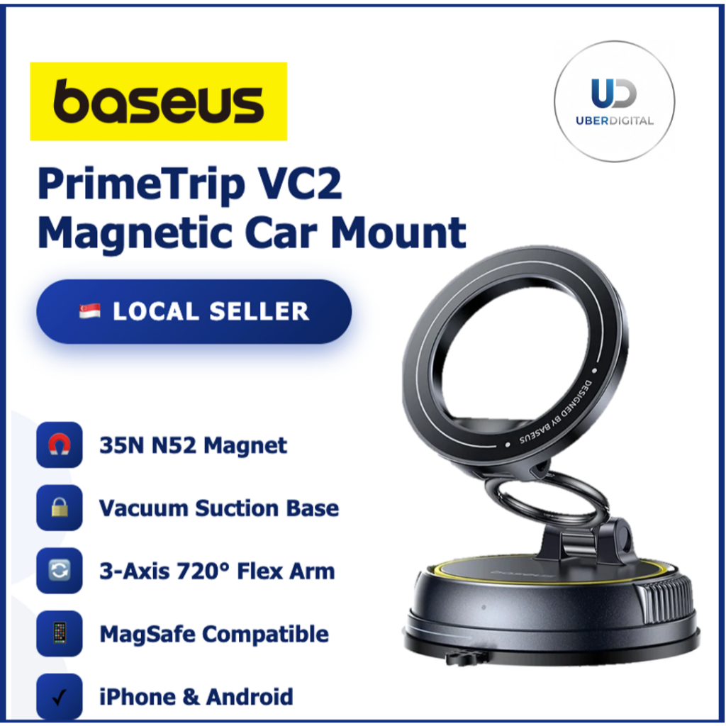 Baseus PrimeTrip VC2 Flex Magnetic Car Mount Holder 35N Strong N52 Magnet Clean-Lock ฐานดูดสูญญากาศ