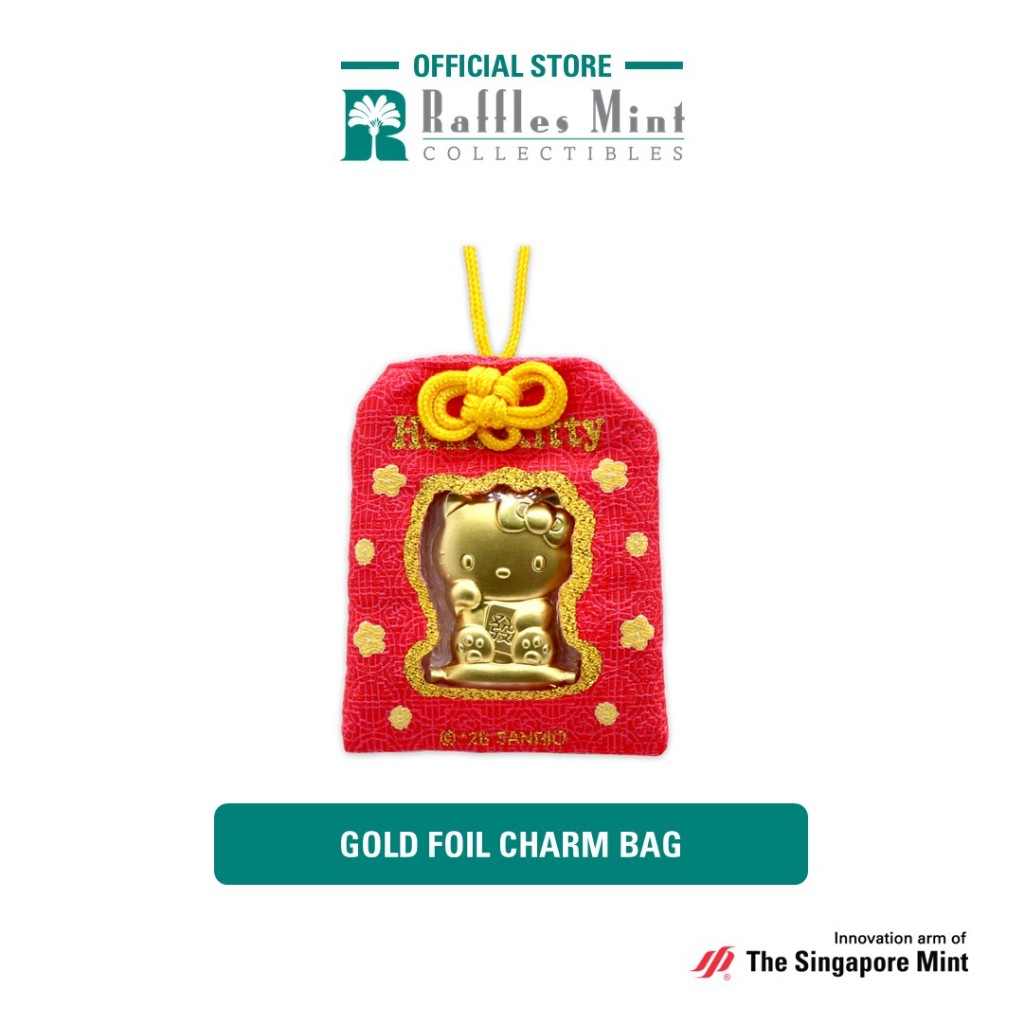 Sanrio Fortune Kitty Mahjong Edition Fa Cai ฟอยล์สีทองพร้อมกระเป๋าเสน่ห์
